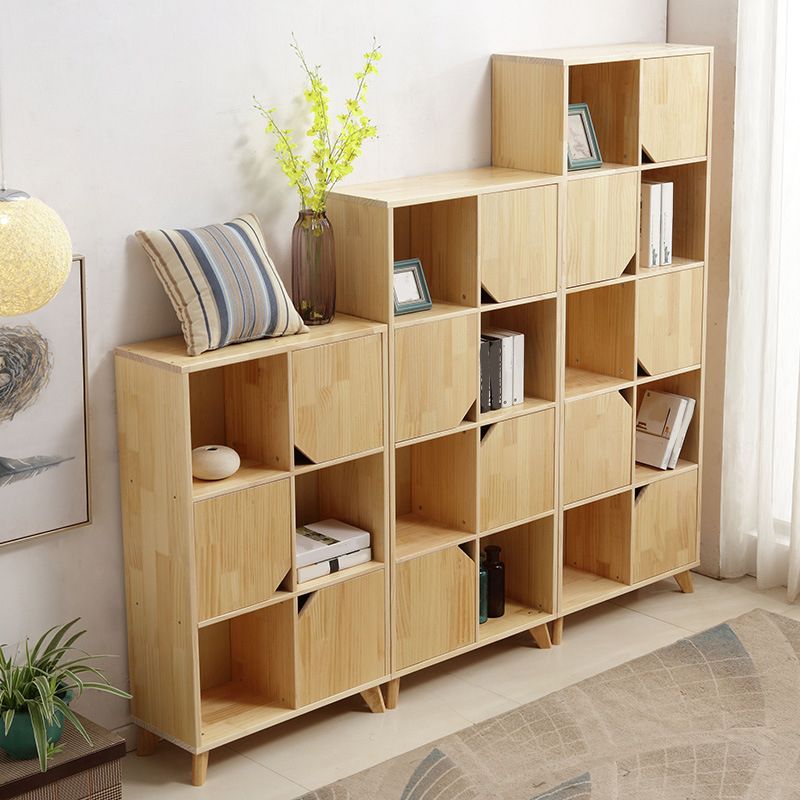 Modern Style Rectangular Bookshelf Closed Back Solid Wooden Natural Bookcase