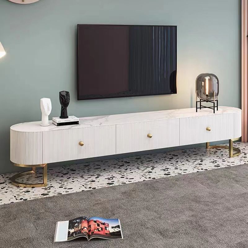 Contemporary Enclosed Storage TV Console White Stone TV Stand Console for Living Room