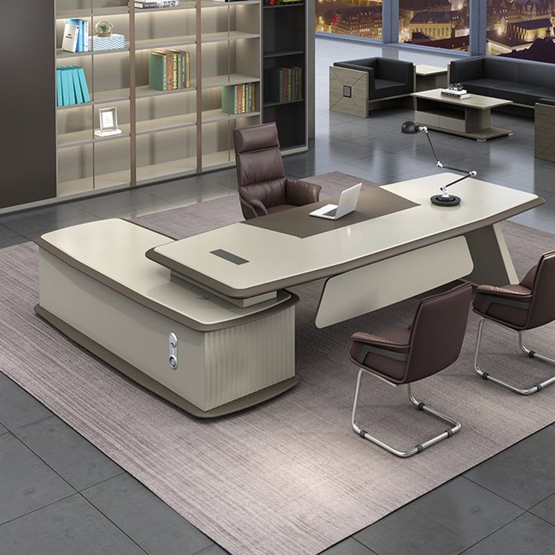 Contemporary Office Desk L-Shape Executive Desk Artificial Wood with 2 Storage Drawers