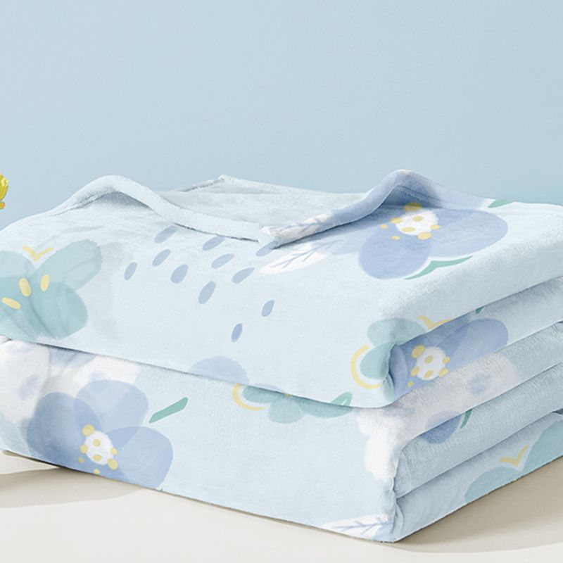 Blue Bed Sheet Floral Pattern Wrinkle-Free Fade Resistant Flannel Bed Sheet