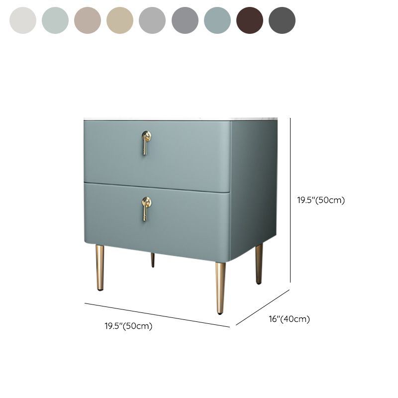 Classic Glam Accent Table Nightstand Stone Bedside Cabinet with Drawers