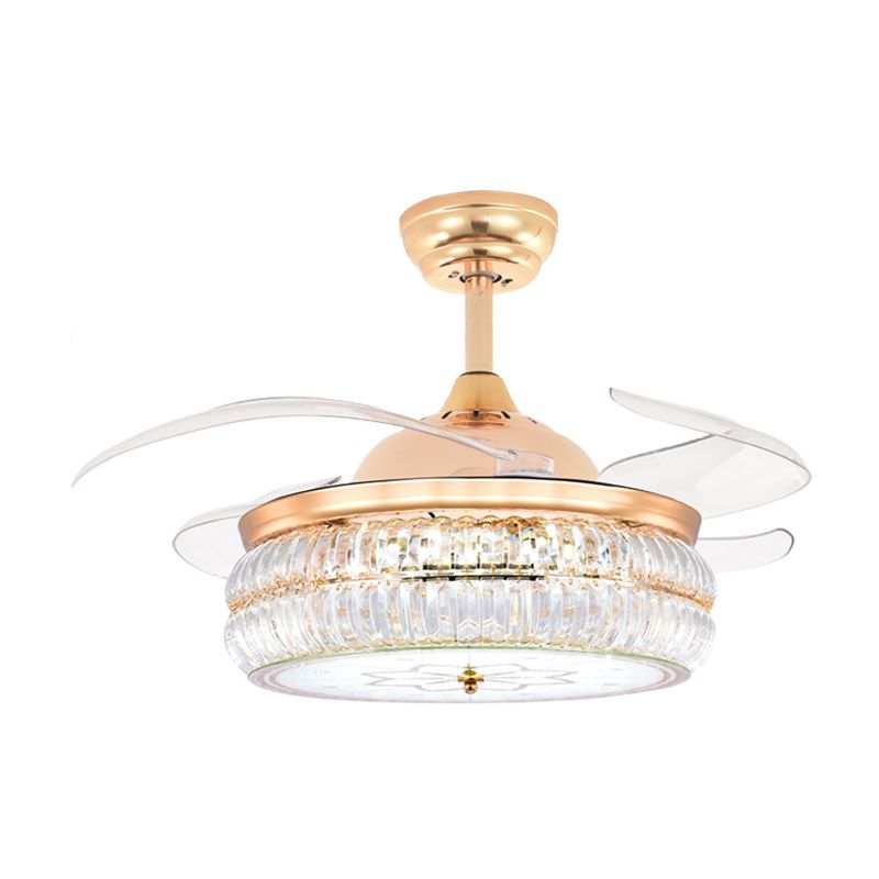 Gold LED Circular Ceiling Fan Lighting Simplicity Beveled Crystal Semi-Flush Mount with 4 Blades, 19" W