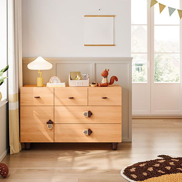 Solid Wood Kids Nightstand Natural Dresser (Horizontal) with 5 Drawers