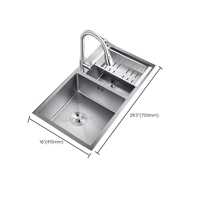 Contemporary Style Kitchen Sink Stainless Steel 2 Holes Drop-In Kitchen Double Sink