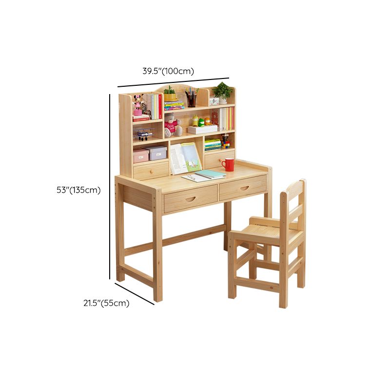 Modern Natural Base Writing Desk with Storage Shelves and 2 Drawers