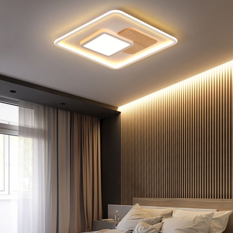 Modern Style Flush Mount Light Wood Rectangular  LED Ceiling Light for Bedroom