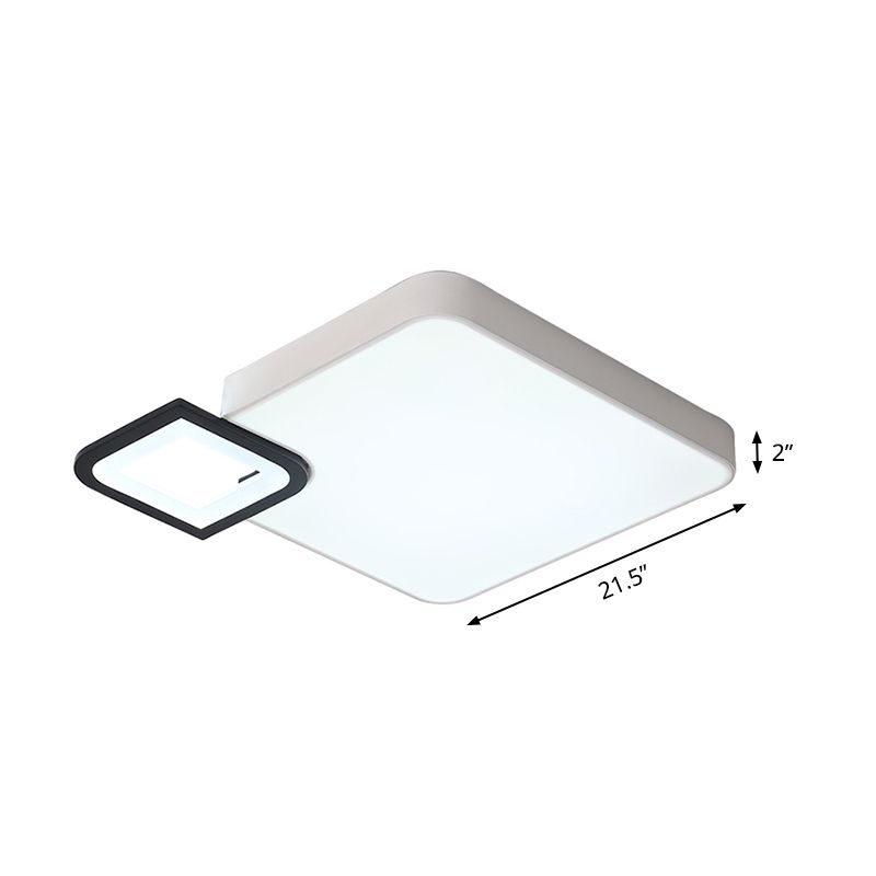 Lámpara de montaje de color cuadrado de metal moderno Blanco/Blanco y negro LED de luz de techo para sala de estar en caliente/blanco, 18 "/21.5" amplia