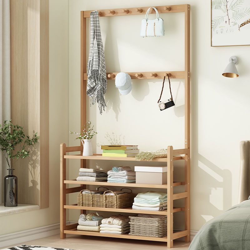 Modern Wood Coat Hanger Storage Shelves and Coat Hooks Entryway Kit