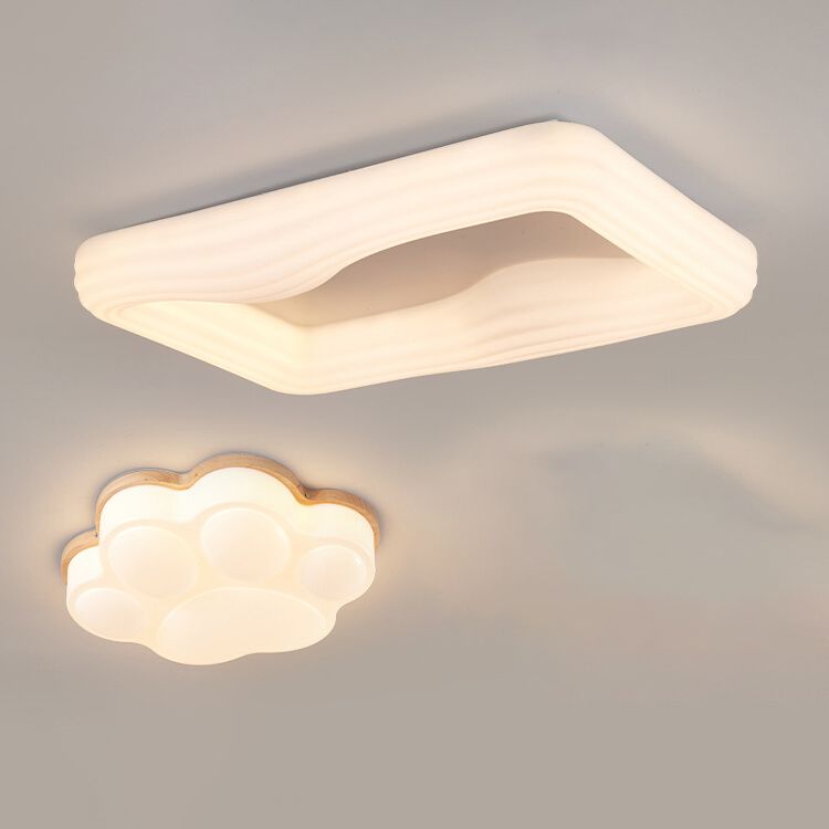 Wood Modern Flush Mount Geometric Shape Ceiling Lamp with Acrylic Shade for Living Room