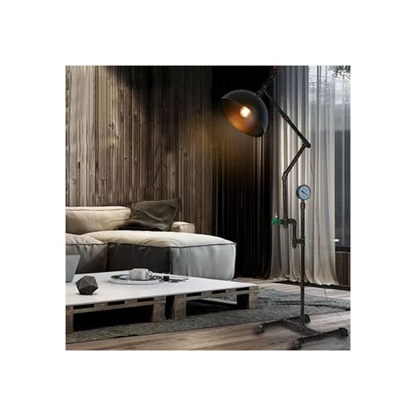 Metallic Dome Shade Floor Lamp with Gauge Decoration Industrial Stylish 1 Light Living Room Floor Light in Black