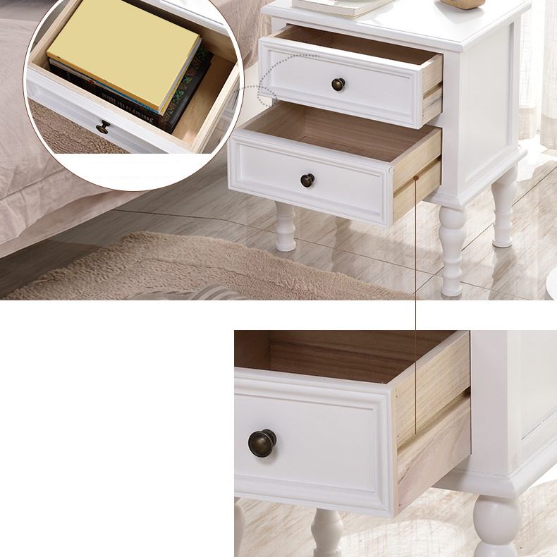 American Style Kids Bedside Table 2 Drawers Solid Wood Nursery Nightstand