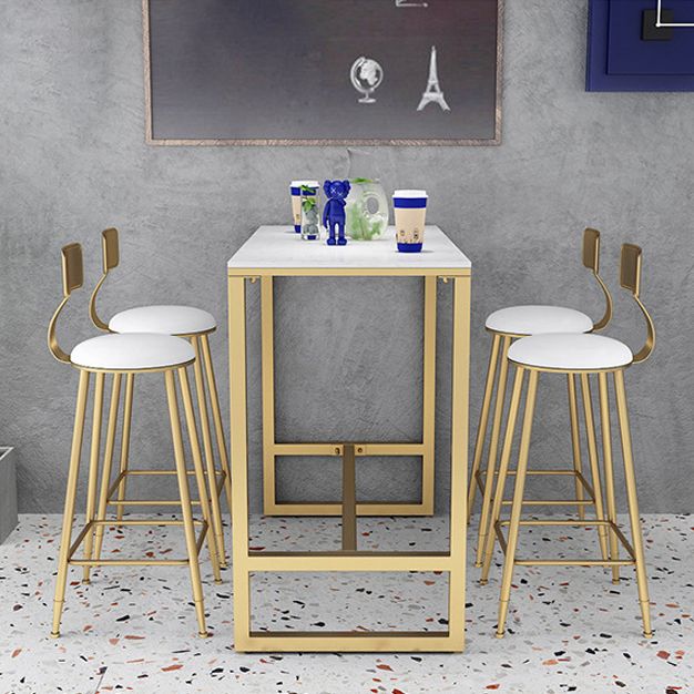 Contemporary Stone Trestle Counter Table Bistro Bar Height Cocktail Table in Gold