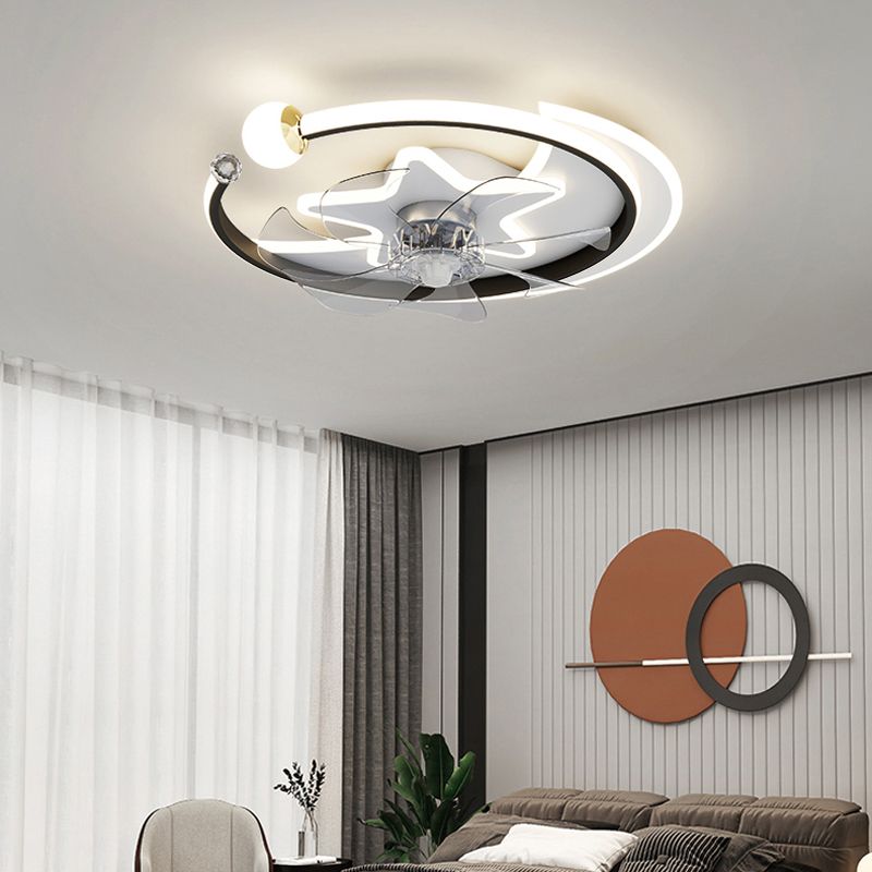 Modern Interior LED Ceiling Fan in 3 - Colors Metal and Acrylic Fan Lighting Fixture