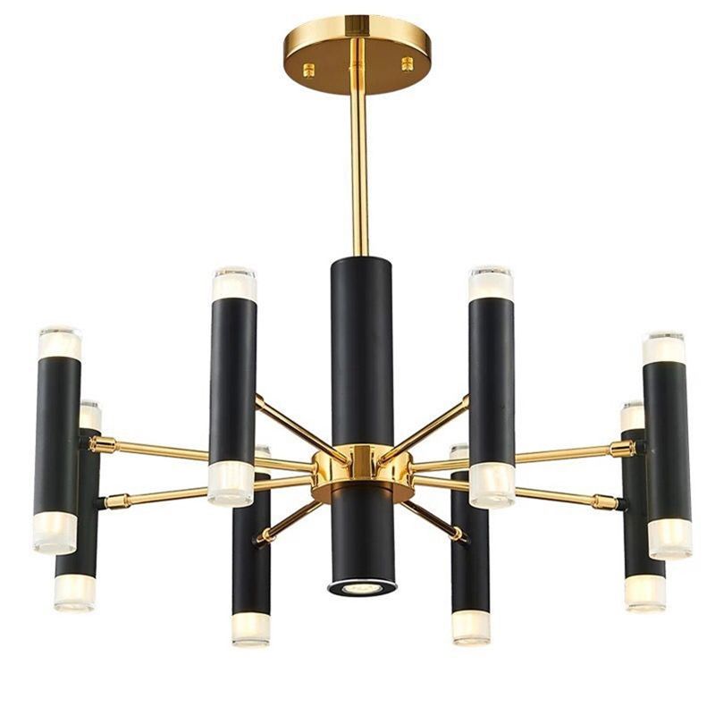 Modern Metal Radial Hanging Chandelier Light Tube Shade Suspension Light in Black