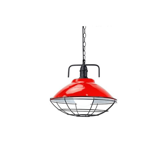 11 "/14" Dia 1 Light Dome Hanging Lampe Industrial Schwarz/Blau -Metall -Pendellanzeige mit Drahtkäfig für Innenräume