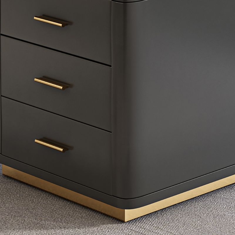 Dark Taupe Writing Desk Drawers Storage Glam Office Desk with Built in Outlets