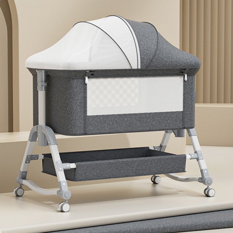 Contemporary Rocking Crib Cradle Height Adjustable Bassinet with Storage Basket