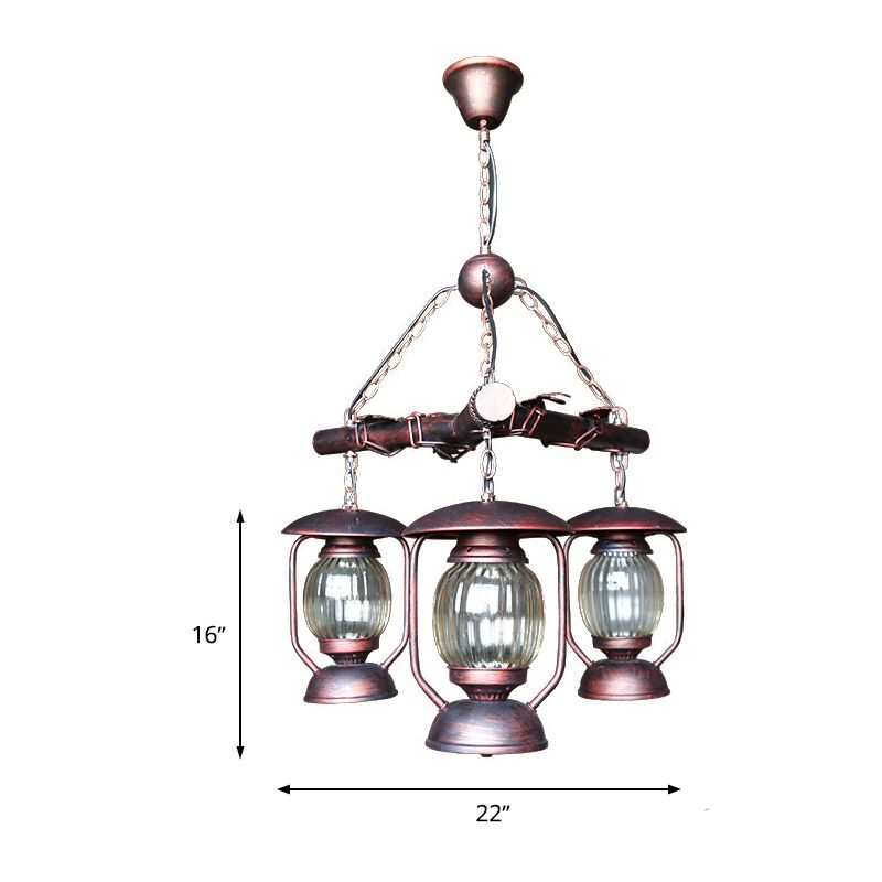 Red Brown 3 Lights Chandelier Light Fixture Antique Kerosene Pendant Lighting for Dining Room