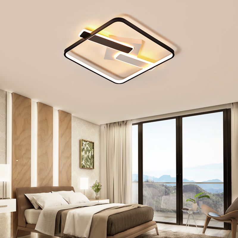 Metal Square Flush Ceiling Light Modern Style 3 Lights Flush Mount Fixture in Black