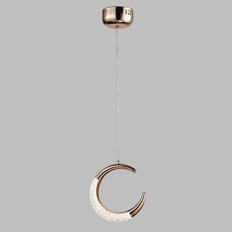 Nordic Style Metal Pendant Light Moon Shape Ceiling Lamp with Acrylic Shade for Bedroom