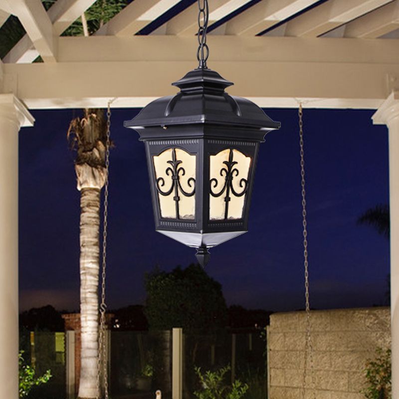 Klares Ripple Glass Schwarz/Bronze Deckenlampe Lanternform 1-Licht Bauernhaus Anhängerleuchte für die Terrasse