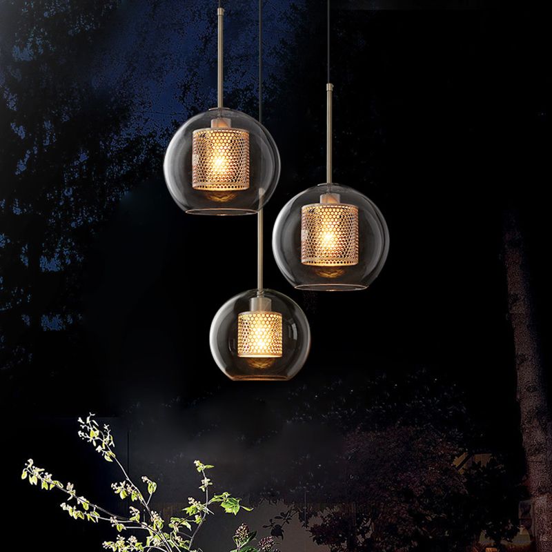 1 Light Globe Hanging Ceiling Lights Industrial Style Clear Glass Pendant Light Fixtures for Restaurant