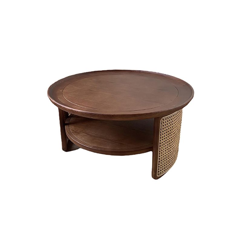 Wood Round 1 Single Coffee Table Nordic 2 - Tier Cocktail Table with Rattan Accent