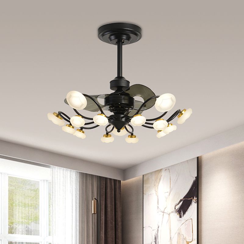 3-Blade Metal Geometry Semi Flush Mount Modernism 26" Wide LED Brown Ceiling Fan Light Fixture