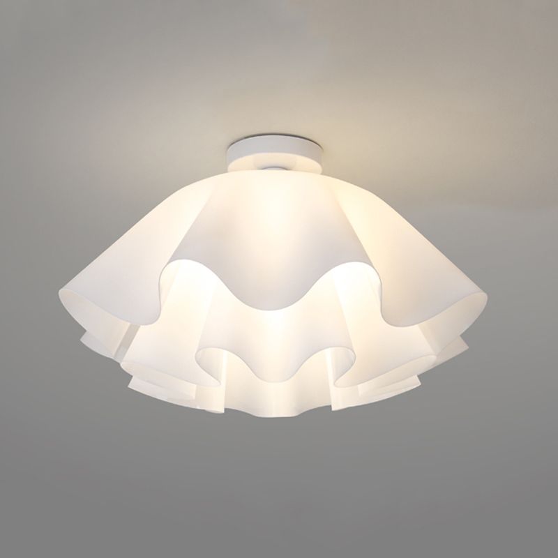 Ripples Shape Flush Light Modern Style Glass 1 Light Flush Ceiling Light in White