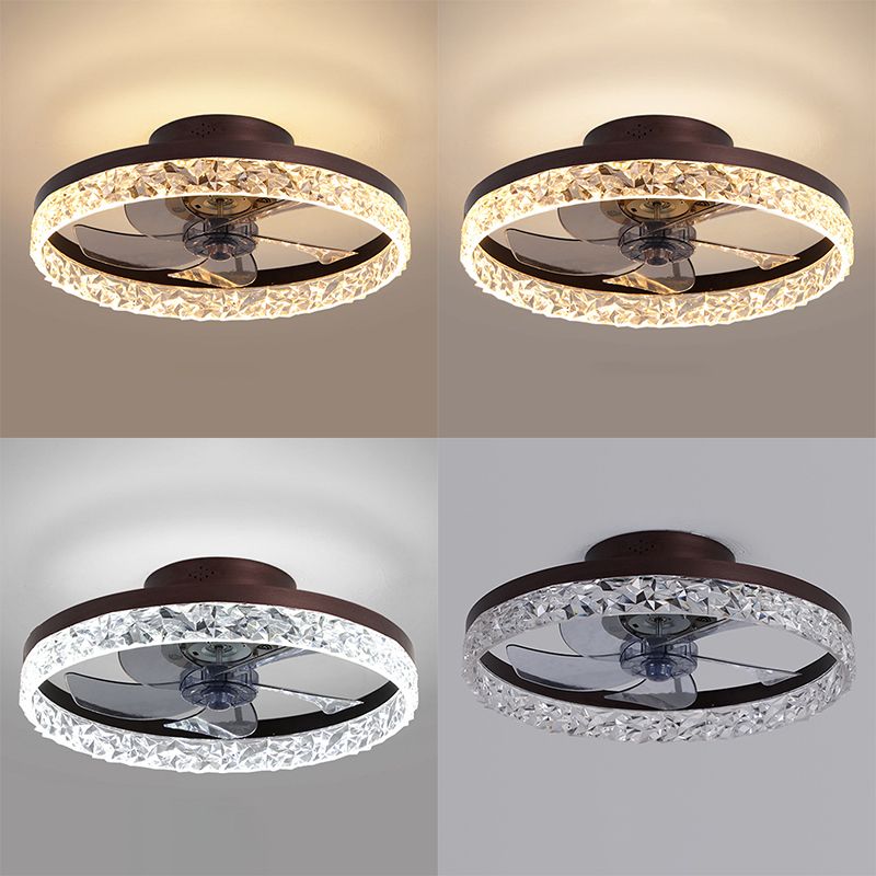 Modern Minimalist Circular LED Ceiling Fans Lacquered Iron Ceiling Fan Light with Acrylic Shade