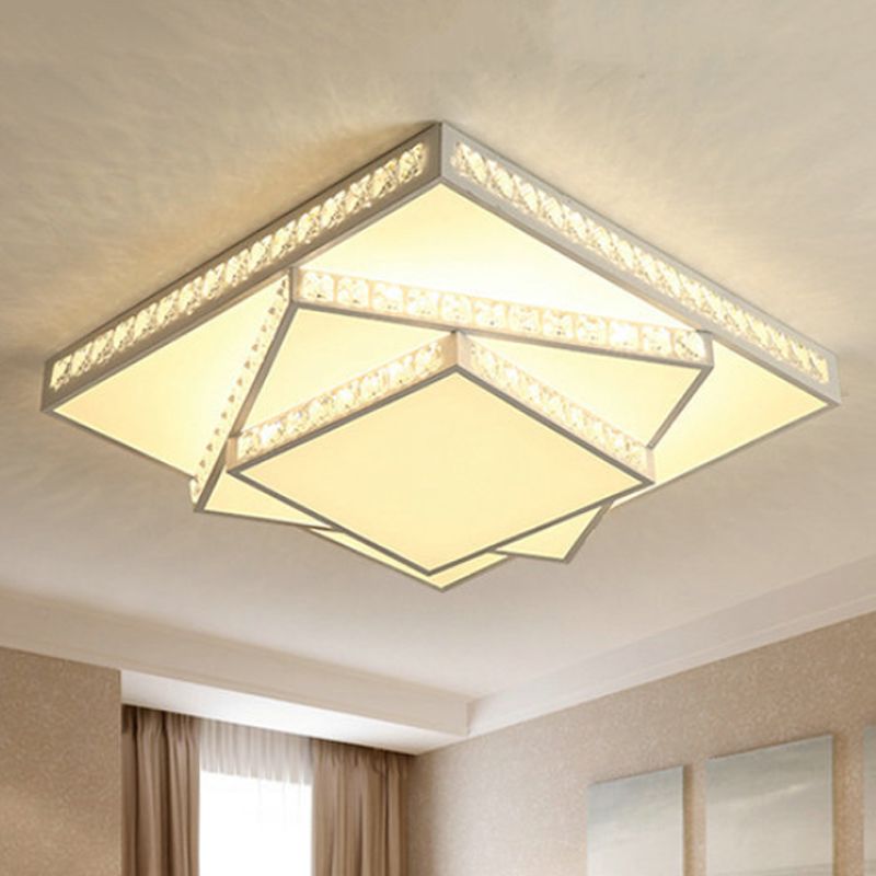 Square Ceiling Lamp Modern Acrylic LED White Flush Mount Lighting in White/3 Color Light, 16"/19.5"/23.5" Wide