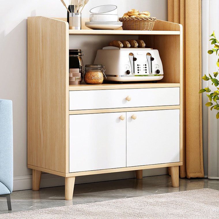 Modern Style Sideboard White Wooden Dining Server with Drawers and Doors