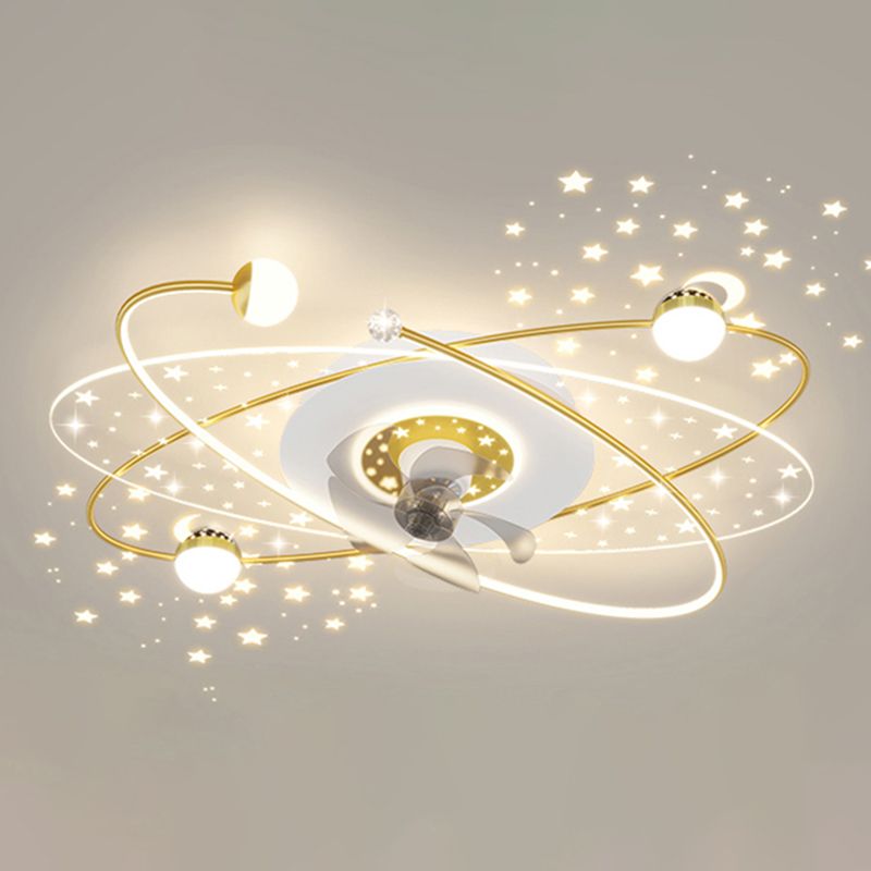 Modern LED Ceiling Fan Lamp Oval Metal Fan Lighting for Living Room