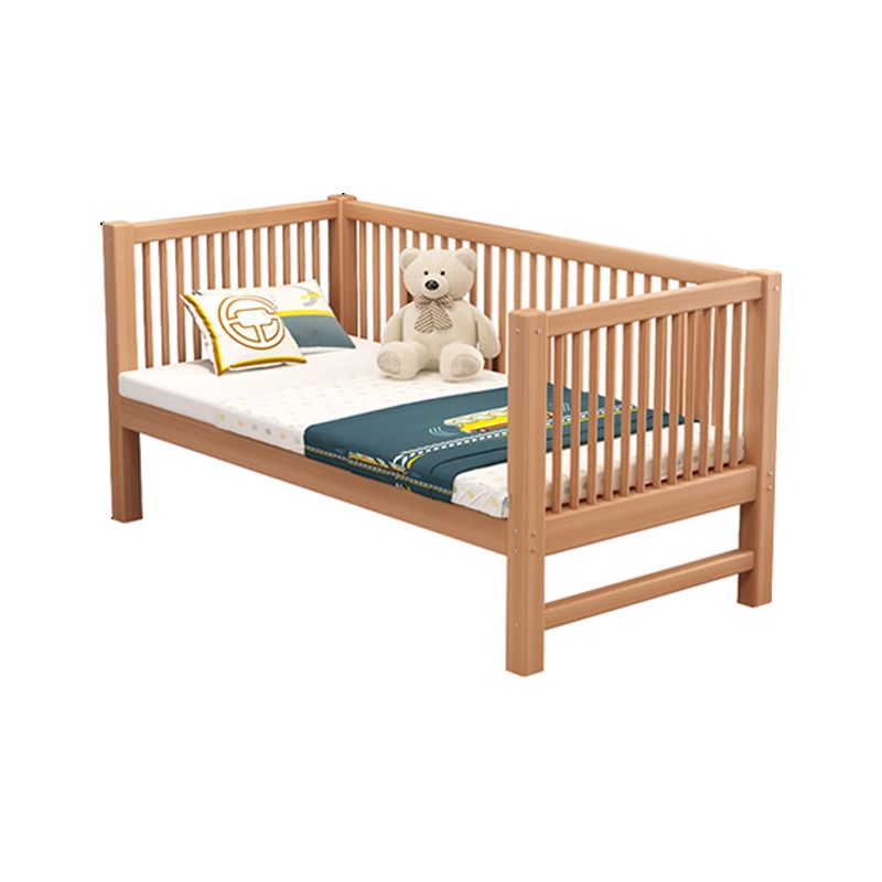 Glam Style Solid Wood Nursery Bed in Nature with Mattress and Guardrail