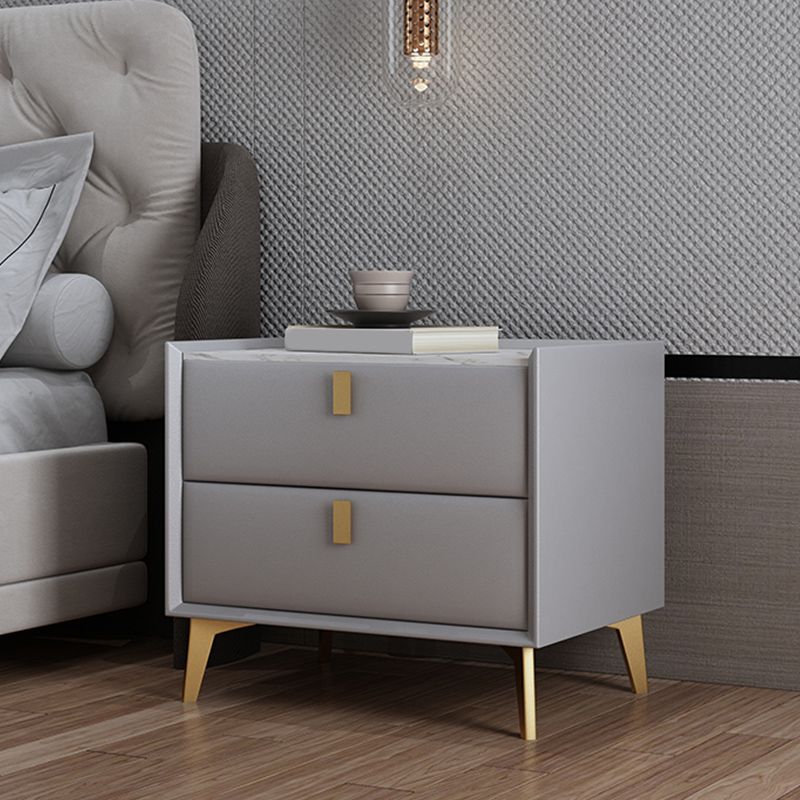 Stone Bedside Cabinet Modern Accent Table Nightstand with 2 Drawers