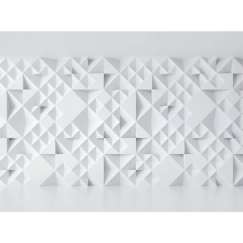 Pastel White 3D Geometries Mural Wallpaper for Coffee Shop and Living Room