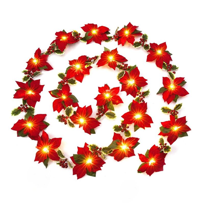 6.5ft Red Flower String Lighting Art Deco 10-Light Fabric Festive Light