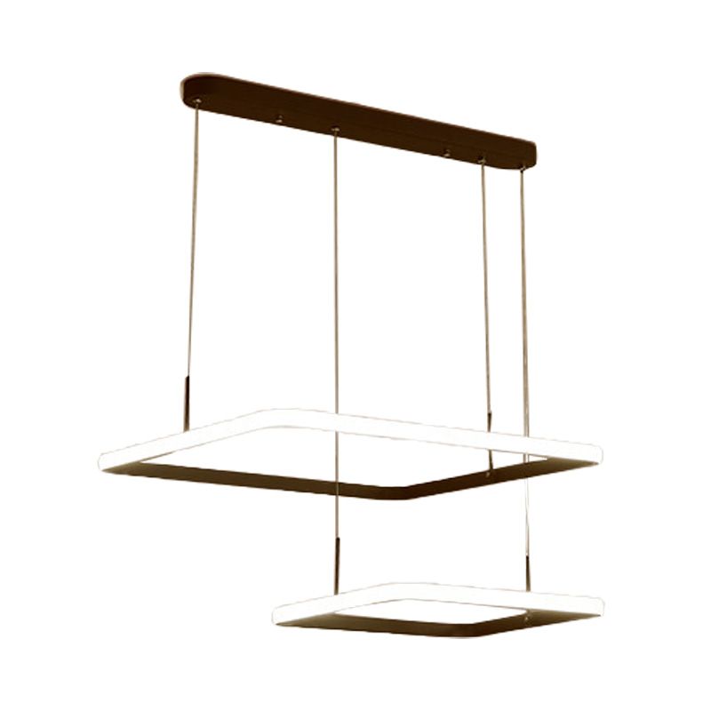 Modern 2/3/5 Heads Chandelier Lamp Brown Rectangle Suspension Light with Acrylic Shade in White/Warm/Natural Light