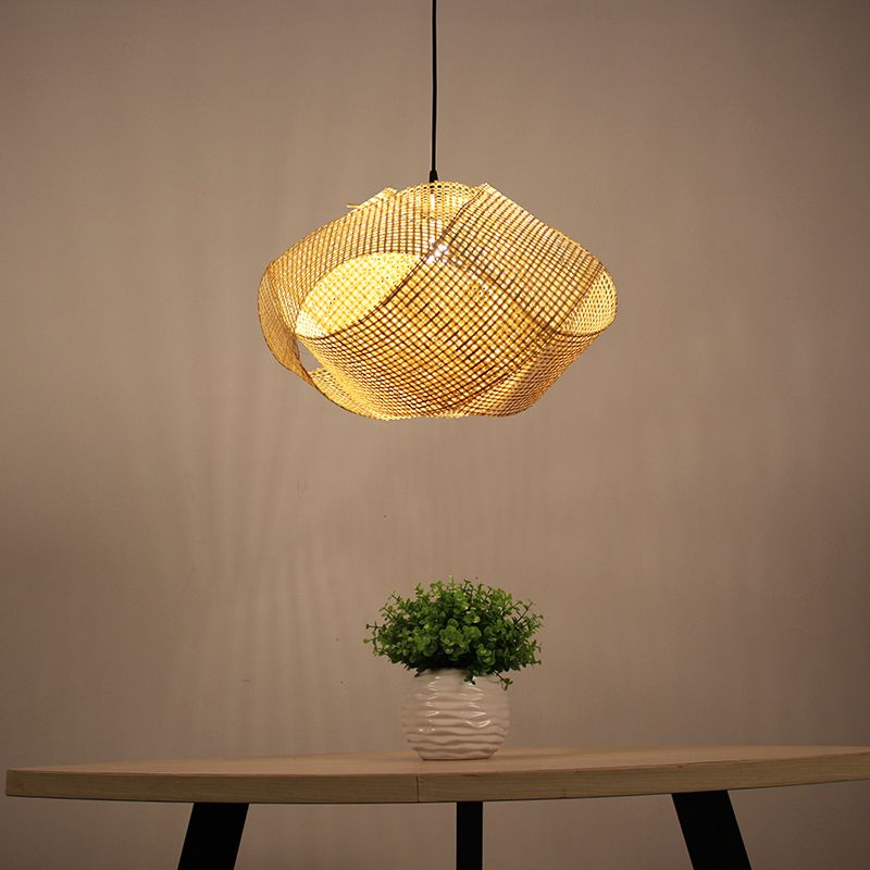 Iluminación de giro hacia abajo Bambú japonés 16 "/19.5" de ancho 1 cabeza Lámpara de suspensión de techo de lino