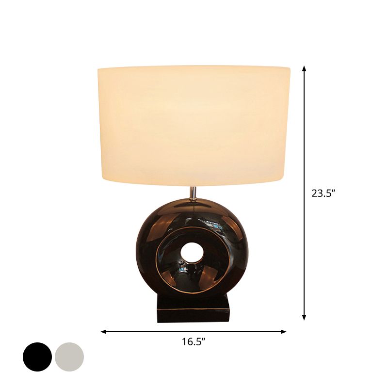 Resin Silver/Black Table Light Circle 1 Bulb Transitional Nightstand Light with Rectangle/Drum Fabric Shade