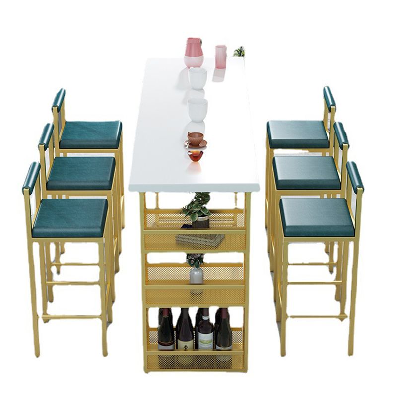 Glam Style Pub Table with Metal Base Rectangle Solid Wood Top Bar Table