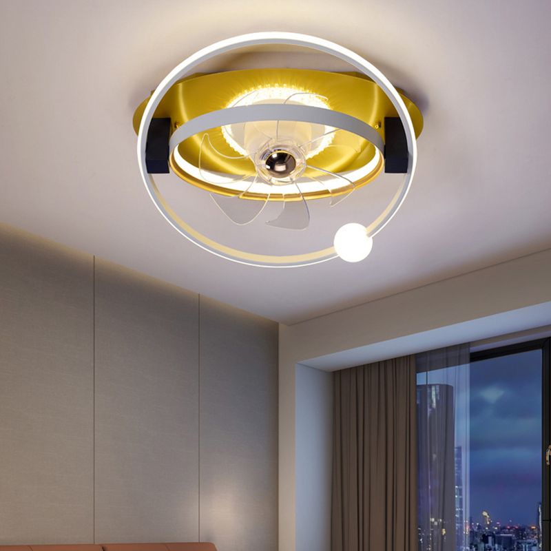 Polish Finish Fan with Light Contemporary 7-Blade LED Ceiling Fan for Foyer