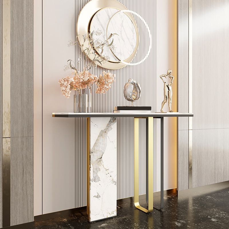 Glam Rectangle Top Accent Table with Abstract Base Console Table