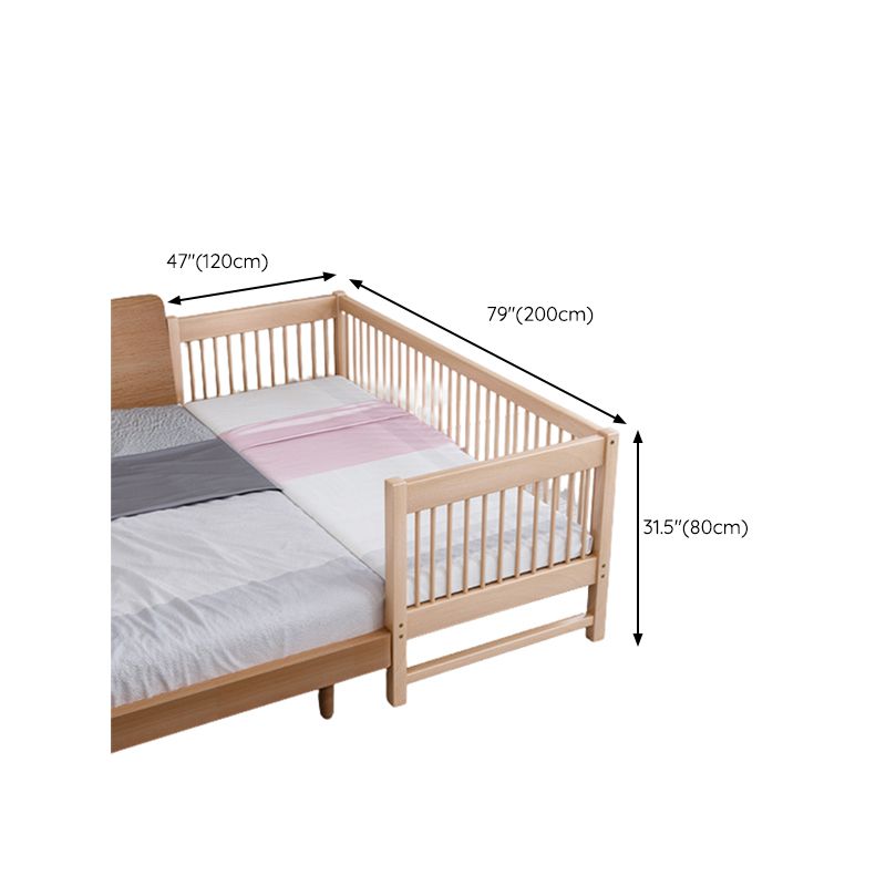 Scandinavian Beech Wood Nursery Crib Standard Size Crib with Guardrail