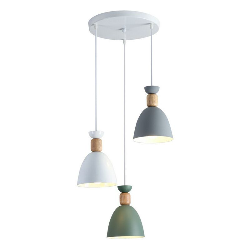 Inverted Cup Metallic Multi Ceiling Light Macaron 3 Heads White Suspension Lighting