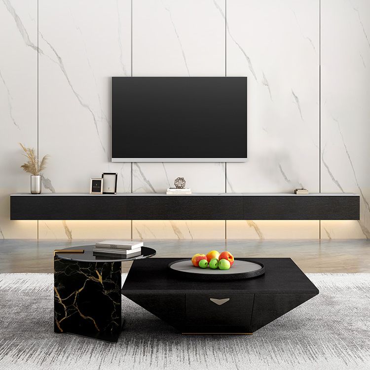 Stone and Wood TV Stand Contemporary Floating TV Media Stand