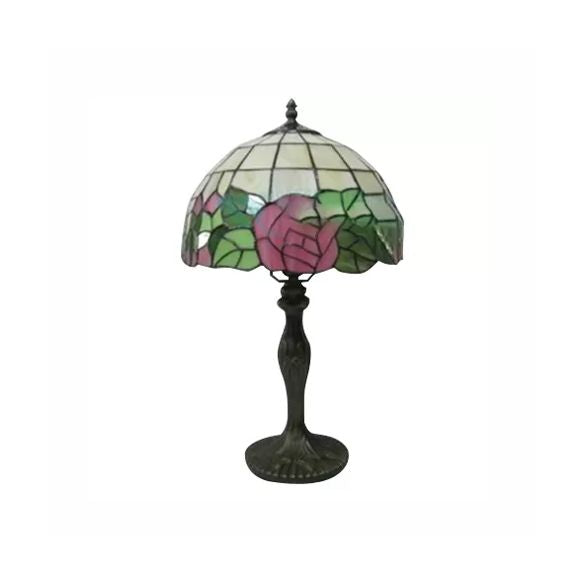 12"/16" Inch Pink Rose Tiffany Table Light Stained Glass 1 Light Standing Table Light in Bronze/Black