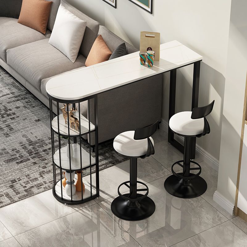 White Stone Top Bar Table Industrial Black Metal Frame Pub Table