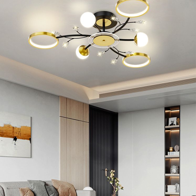 Acryl-schaduw LED Semi-flush mount in moderne eenvoud metaal sputnik plafondlicht in zwart en goud