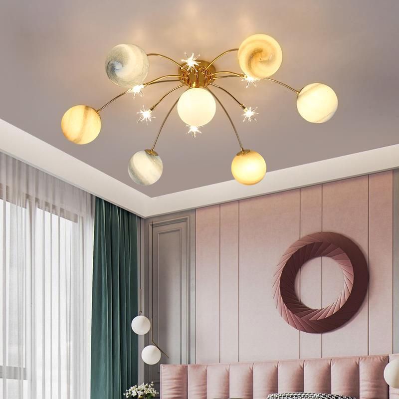 7+6 Lights Planet Theme Modern Style Ceiling Light Globe Glass Shade Living Room Lighting Fixture